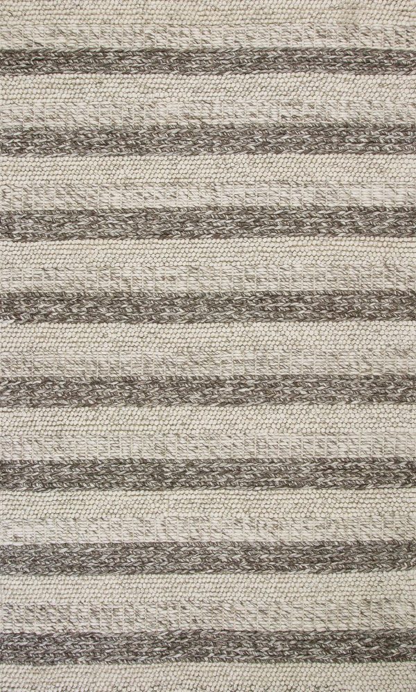 3'x5' Grey White Hand Woven Knobby Stripes Indoor Area Rug
