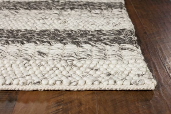 3'x5' Grey White Hand Woven Knobby Stripes Indoor Area Rug - Image 4