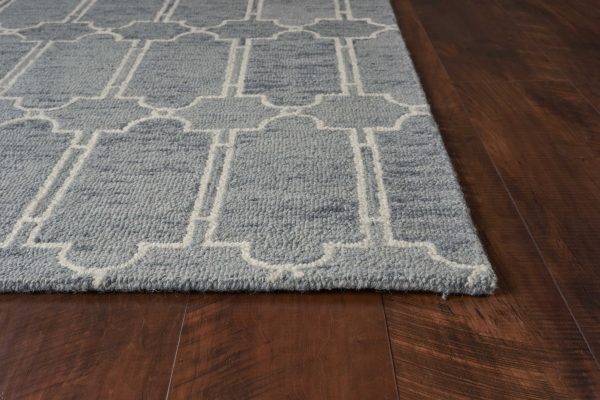 5'x7' Blue Hand Tufted Wool Herringbone Indoor Area Rug - Image 2