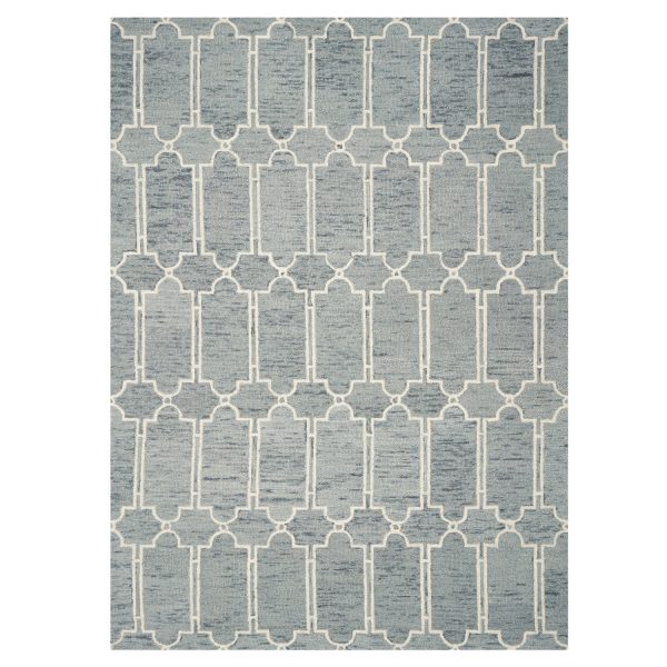 5'x7' Blue Hand Tufted Wool Herringbone Indoor Area Rug - Image 3