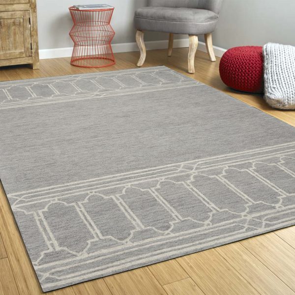 5' x 7' Grey Geometric Pattern Wool Indoor Area Rug - Image 3