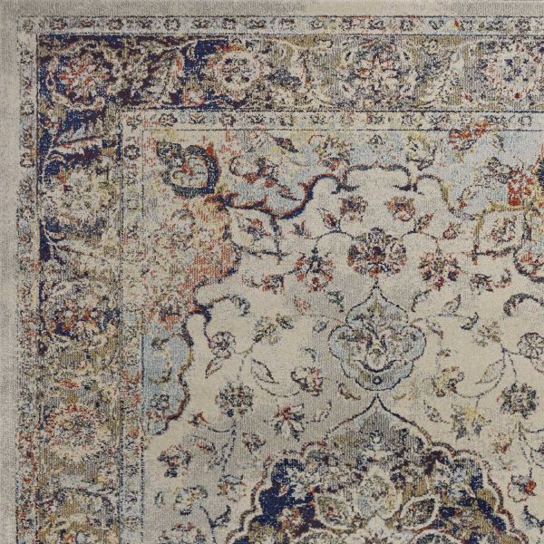 5'x8' Ivory Machine Woven Traditional Floral Medallion Indoor Area Rug - Image 3