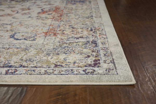 5'x8' Ivory Machine Woven Traditional Floral Medallion Indoor Area Rug - Image 4