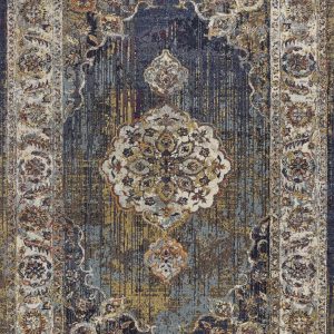 5' x 8' Navy Vintage Medallion Bordered Indoor Area Rug