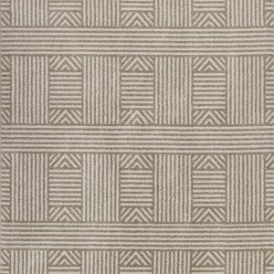 7' x 9' Beige Geometric Lines UV Treated Indoor Area Rug