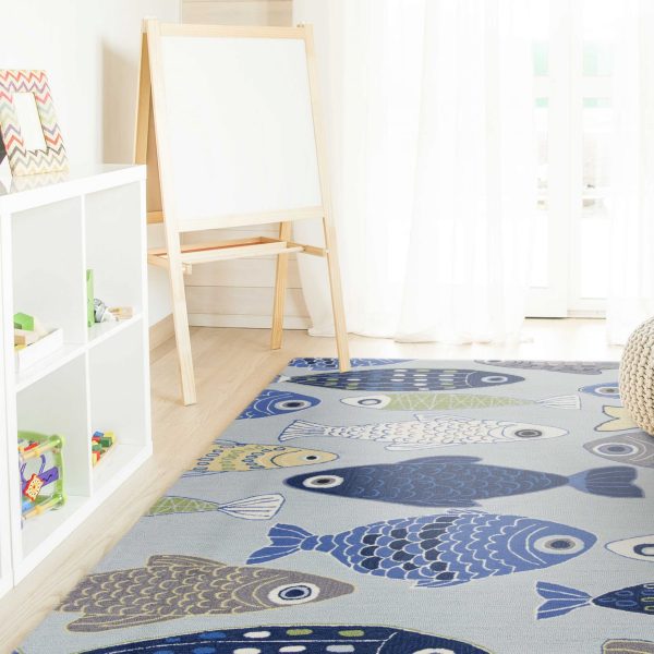 5' x 7' Light Blue School of Fish Indoor Area Rug - Image 2