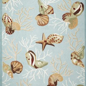5' x 7' Blue Corals and Shells Indoor Area Rug