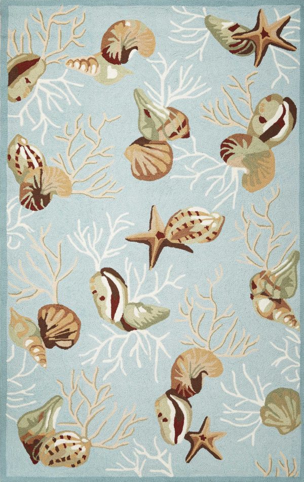 5' x 7' Blue Corals and Shells Indoor Area Rug