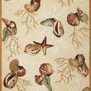 5' x 7' Beige Corals and Shells Indoor Area Rug