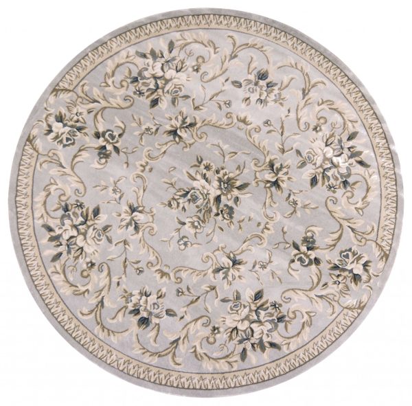8' Light Grey Floral Round Indoor Area Rug - Image 3