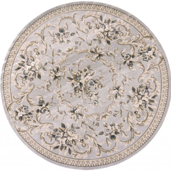 8' Light Grey Floral Round Indoor Area Rug - Image 4