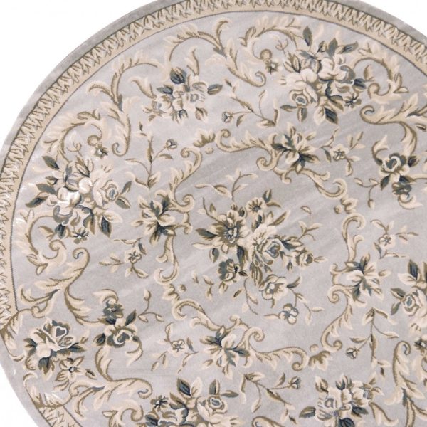 8' Light Grey Floral Round Indoor Area Rug - Image 5