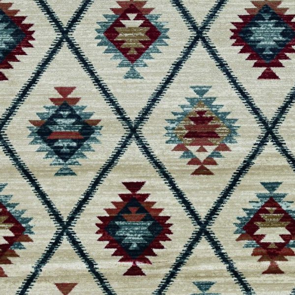 8' Ivory Machine Woven Geometric Lodge Round Indoor Area Rug - Image 5