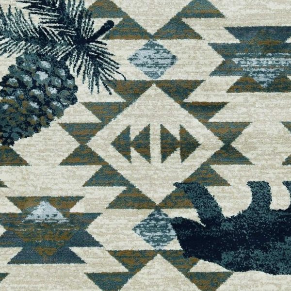 7' Round Ivory or Blue Geometric Lodge Pattern Indoor Area Rug - Image 4