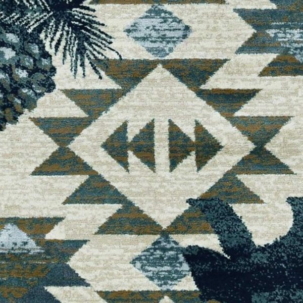 7' Round Ivory or Blue Geometric Lodge Pattern Indoor Area Rug - Image 5
