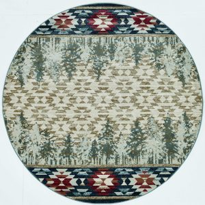 8' Ivory Machine Woven Pinegrove Lodge Round Indoor Area Rug