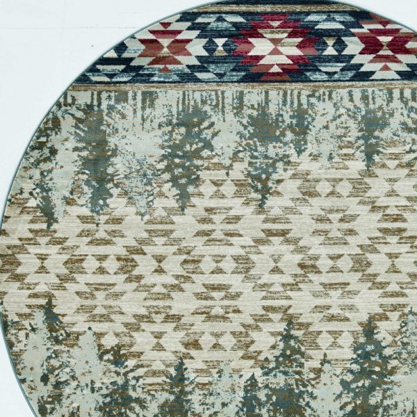 8' Ivory Machine Woven Pinegrove Lodge Round Indoor Area Rug - Image 5