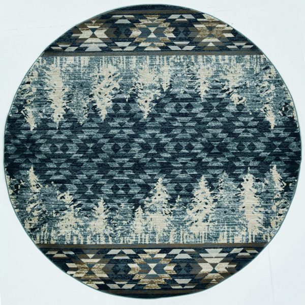 7' Round Slate Blue Winter Pine Trees Indoor Area Rug - Image 2