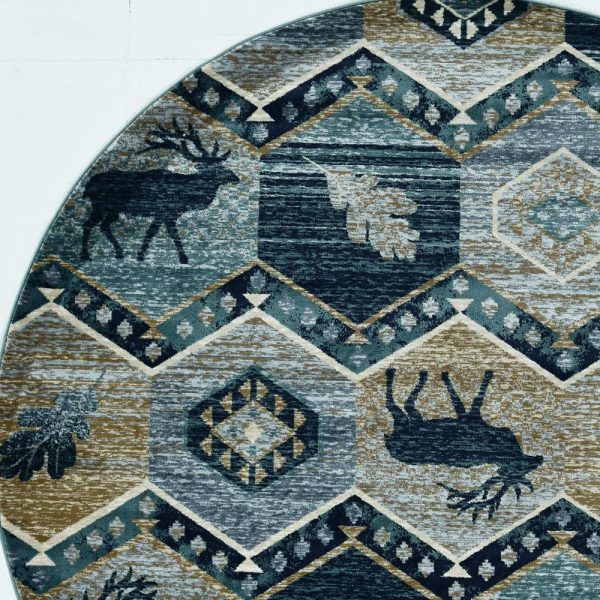 8' Seafoam Machine Woven Geometric Lodge Round Indoor Area Rug - Image 3