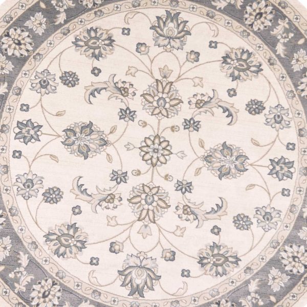 8' Ivory Grey Floral Round Indoor Area Rug - Image 2