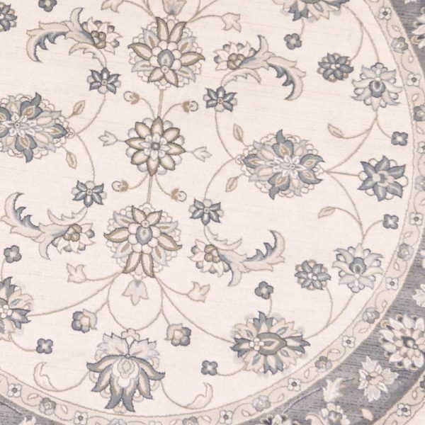 8' Ivory Grey Floral Round Indoor Area Rug - Image 3