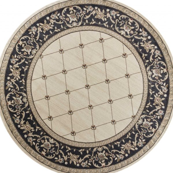 8' Ivory Grey Floral Round Indoor Area Rug - Image 4