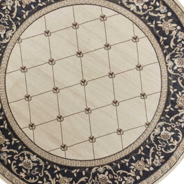 8' Ivory Grey Floral Round Indoor Area Rug - Image 5