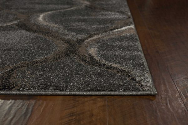 5'x8' Charcoal Grey Machine Woven Ogee Indoor Area Rug - Image 4