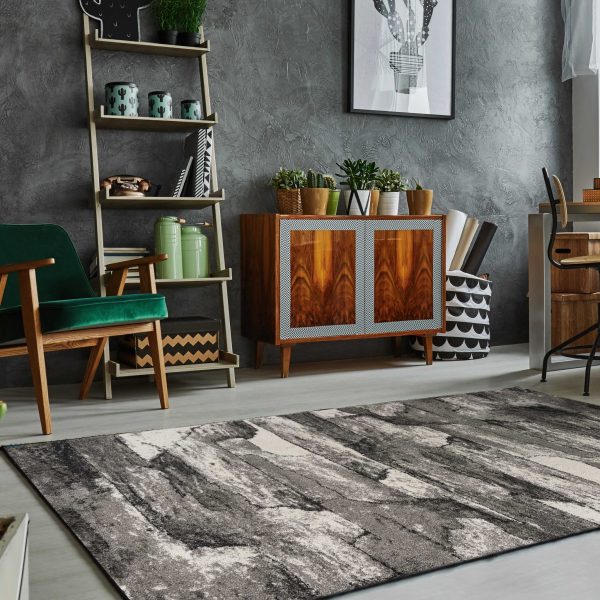 5' x 8' Grey Abstract Design Indoor Area Rug - Image 2