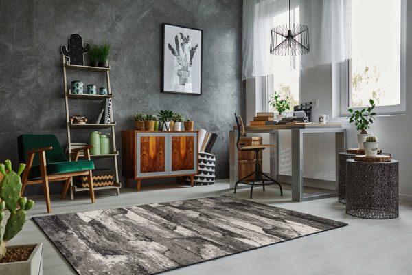5' x 8' Grey Abstract Design Indoor Area Rug - Image 5