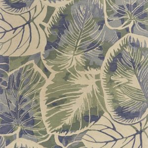 3' x 5' Blue or Green Tropical Leaves Wool Indoor Area Rug