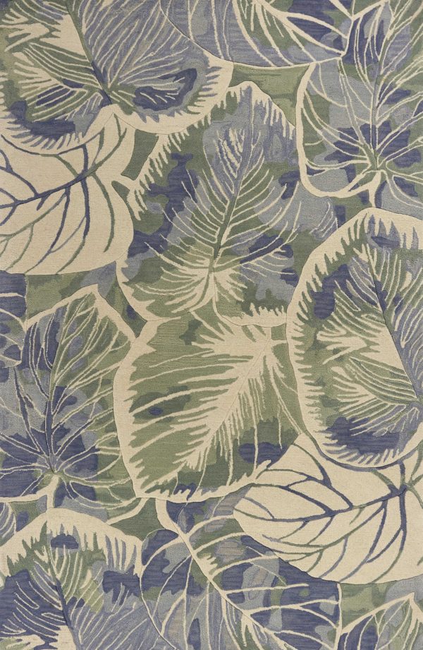 3' x 5' Blue or Green Tropical Leaves Wool Indoor Area Rug