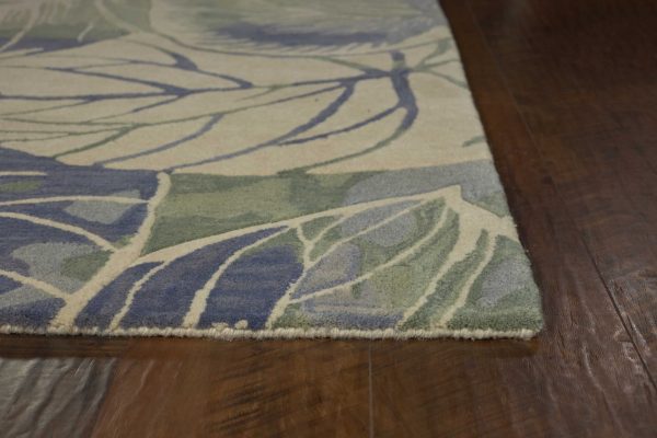3' x 5' Blue or Green Tropical Leaves Wool Indoor Area Rug - Image 2