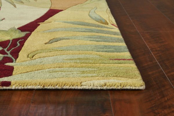 4'x6' Coral Red Ivory Hand Tufted Tropical Leaves Indoor Area Rug - Image 2