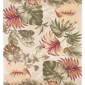 3' x 5' Beige Palm Leaves Wool Indoor Area Rug