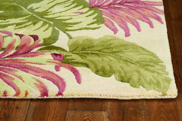 3' x 5' Beige Palm Leaves Wool Indoor Area Rug - Image 2