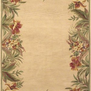 4'x6' Ivory Hand Tufted Bordered Tropical Plant Indoor Area Rug