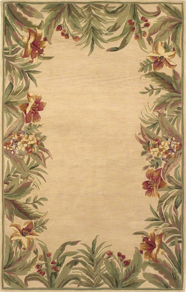 4'x6' Ivory Hand Tufted Bordered Tropical Plant Indoor Area Rug
