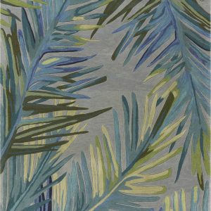 4'x6' Grey Blue Hand Tufted Tropical Palms Indoor Area Rug