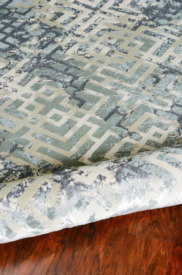 5' x 8' Sand Silver Geometric Maze Pattern Indoor Area Rug - Image 5