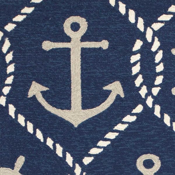 5'x8' Navy Blue Hand Hooked UV Treated Nautical Indoor Outdoor Area Rug - Image 2
