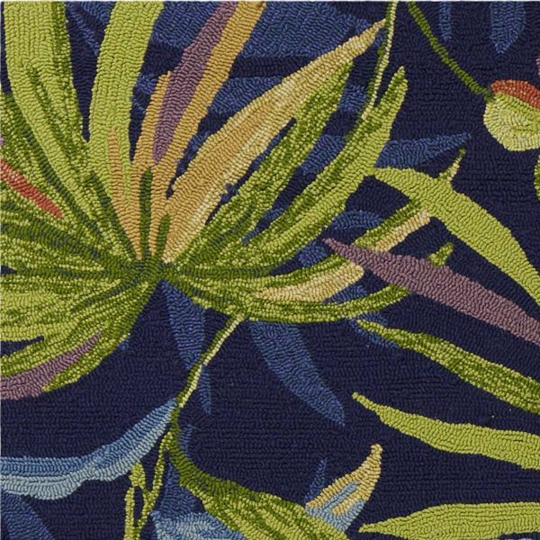 5' x 7' Ink Blue Tropical Leaves UV Treated Indoor Outdoor Area Rug - Image 2