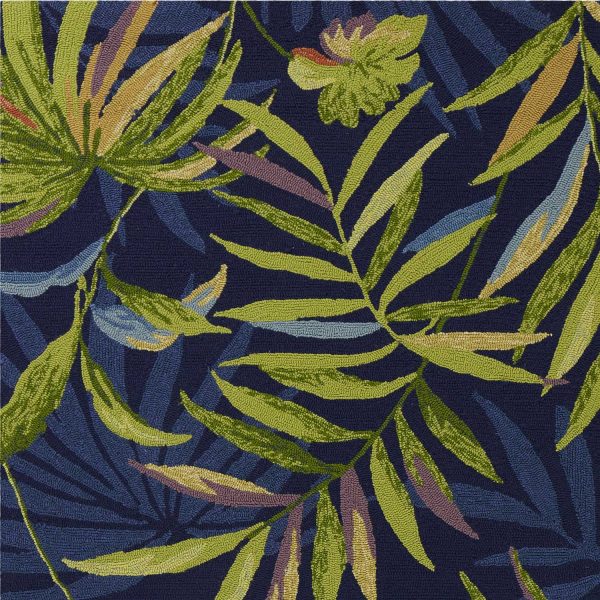 5' x 7' Ink Blue Tropical Leaves UV Treated Indoor Outdoor Area Rug - Image 3
