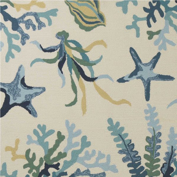 5'x8' Ivory Blue Hand Hooked UV Treated Coastal Reef Indoor Outdoor Area Rug - Image 4