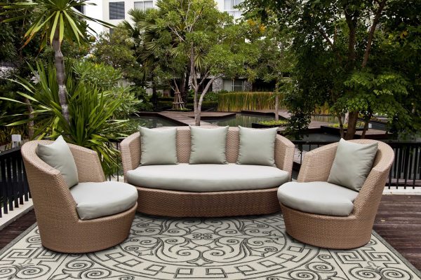 5' x 7' Ivory or Grey Geometric Pattern UV Treated Indoor Outdoor Area Rug - Image 2