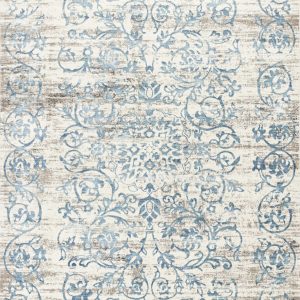 5' X 8' Ivory And Blue Floral Vines Area Rug