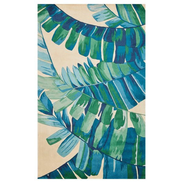 2' x 8' Ivory or Blue Laguna Leaves Wool Indoor Runner Rug - Image 2