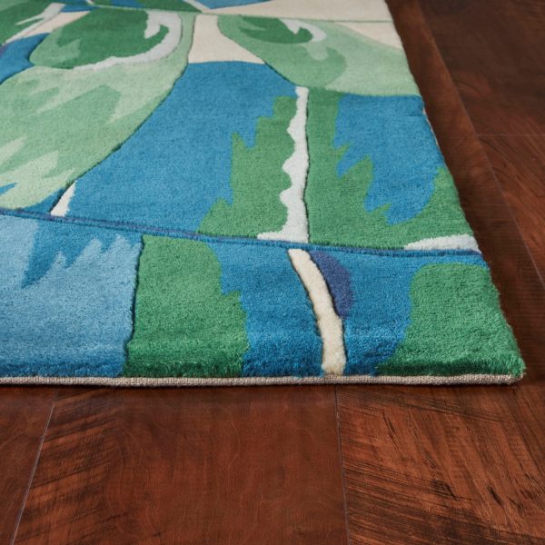 2' x 8' Ivory or Blue Laguna Leaves Wool Indoor Runner Rug - Image 3