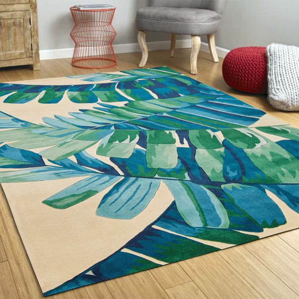 2' x 8' Ivory or Blue Laguna Leaves Wool Indoor Runner Rug - Image 4