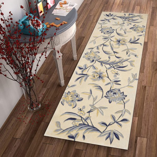 2' x 8'  Runner Wool Ivory or Blue Area Rug - Image 4